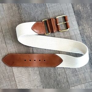 Eddie Bauer Woven Cotton Canvas/Saddle Brown Leather Belt, Wm's Med, EUC